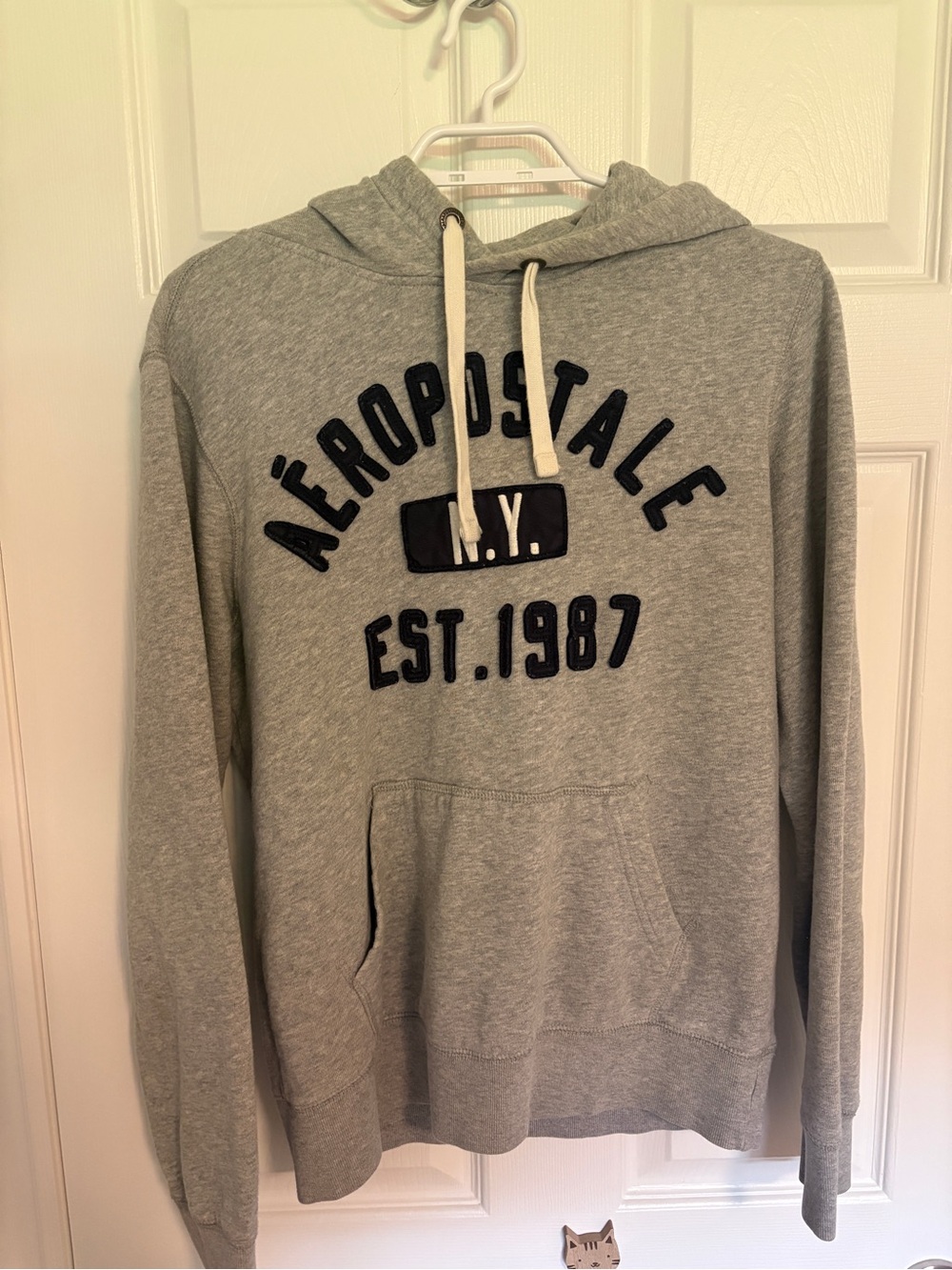 Aeropostale Light Gray Hooded Sweatshirt with Navy Logo